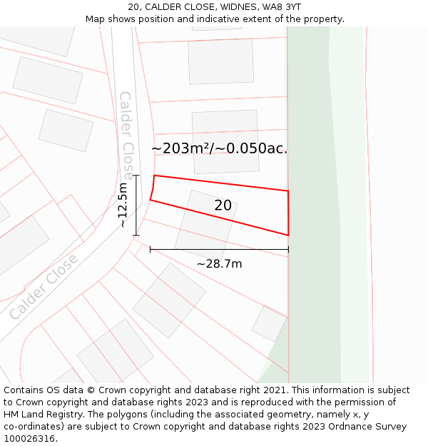 20, CALDER CLOSE, WIDNES, WA8 3YT: Plot and title map