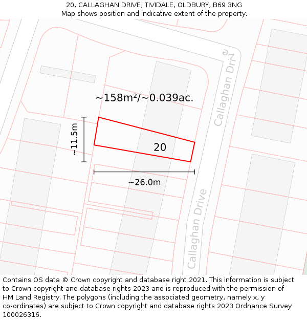 20, CALLAGHAN DRIVE, TIVIDALE, OLDBURY, B69 3NG: Plot and title map