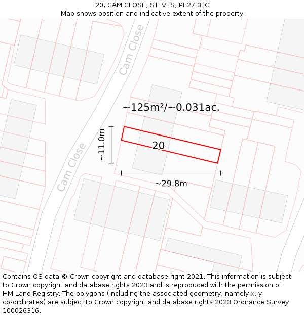 20, CAM CLOSE, ST IVES, PE27 3FG: Plot and title map