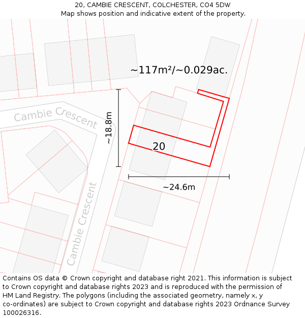 20, CAMBIE CRESCENT, COLCHESTER, CO4 5DW: Plot and title map