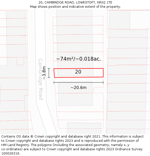 20, CAMBRIDGE ROAD, LOWESTOFT, NR32 1TE: Plot and title map