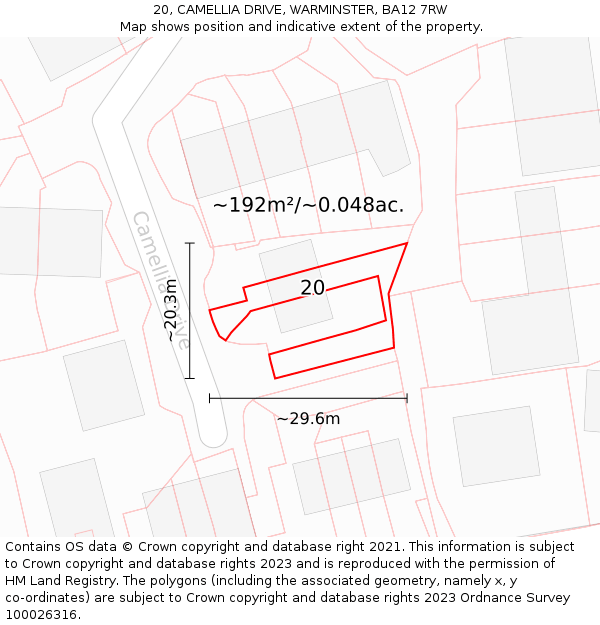 20, CAMELLIA DRIVE, WARMINSTER, BA12 7RW: Plot and title map