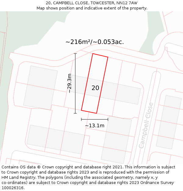 20, CAMPBELL CLOSE, TOWCESTER, NN12 7AW: Plot and title map