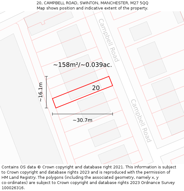 20, CAMPBELL ROAD, SWINTON, MANCHESTER, M27 5QQ: Plot and title map