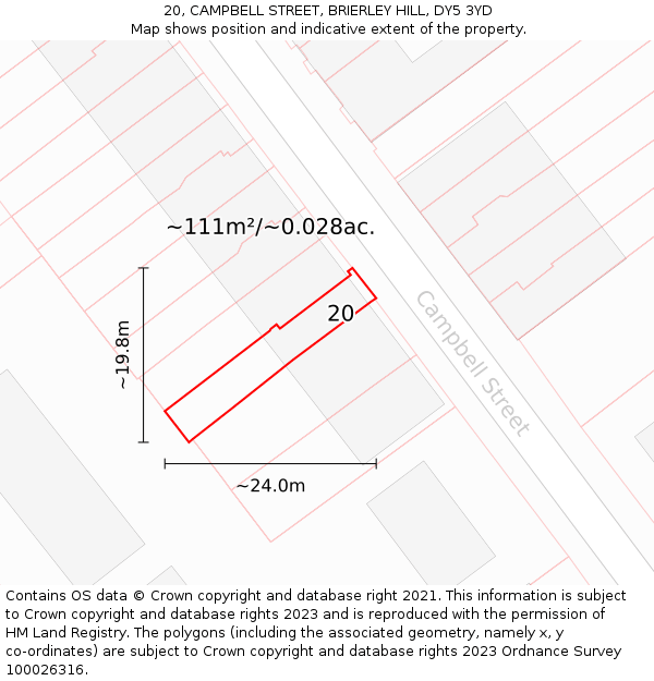 20, CAMPBELL STREET, BRIERLEY HILL, DY5 3YD: Plot and title map