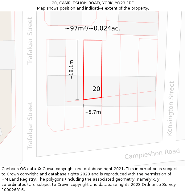 20, CAMPLESHON ROAD, YORK, YO23 1PE: Plot and title map