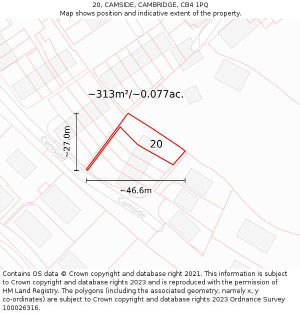 20, CAMSIDE, CAMBRIDGE, CB4 1PQ: Plot and title map