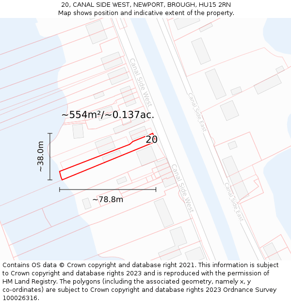 20, CANAL SIDE WEST, NEWPORT, BROUGH, HU15 2RN: Plot and title map
