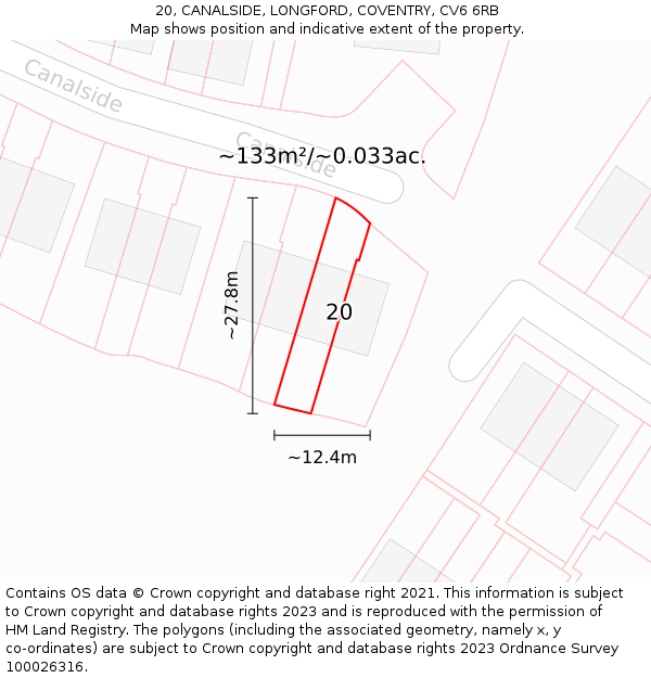 20, CANALSIDE, LONGFORD, COVENTRY, CV6 6RB: Plot and title map