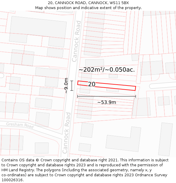 20, CANNOCK ROAD, CANNOCK, WS11 5BX: Plot and title map