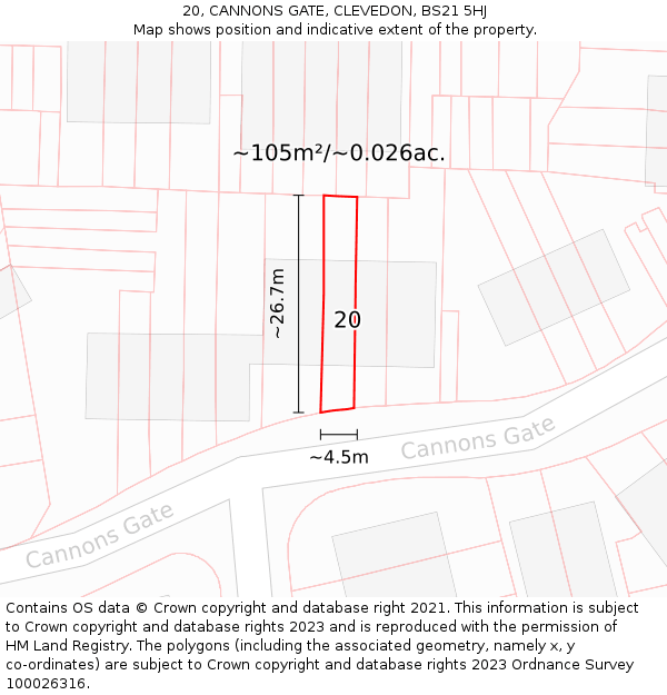 20, CANNONS GATE, CLEVEDON, BS21 5HJ: Plot and title map