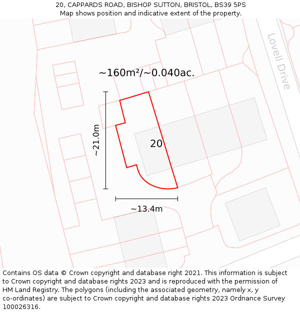 20, CAPPARDS ROAD, BISHOP SUTTON, BRISTOL, BS39 5PS: Plot and title map