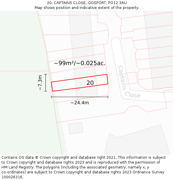 20, CAPTAINS CLOSE, GOSPORT, PO12 3AU: Plot and title map