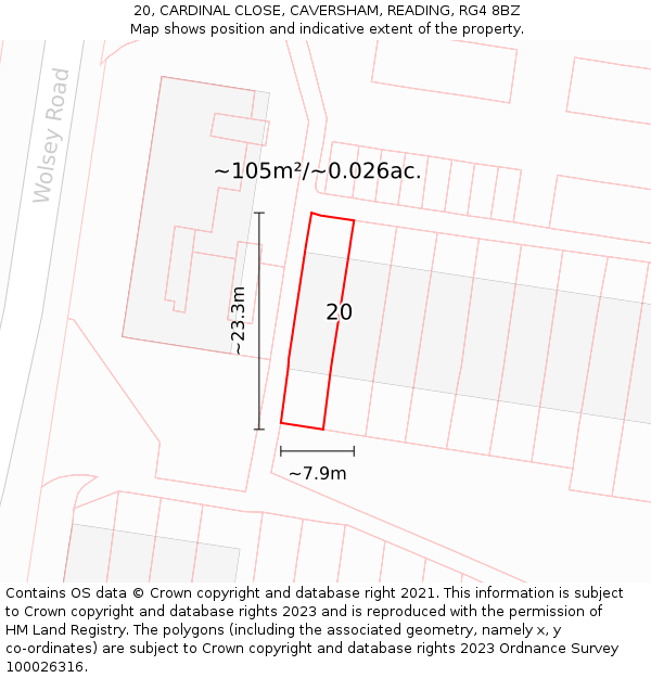 20, CARDINAL CLOSE, CAVERSHAM, READING, RG4 8BZ: Plot and title map