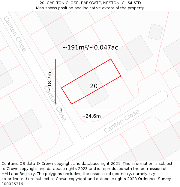 20, CARLTON CLOSE, PARKGATE, NESTON, CH64 6TD: Plot and title map