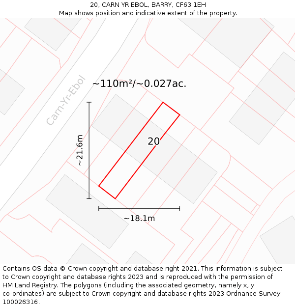 20, CARN YR EBOL, BARRY, CF63 1EH: Plot and title map
