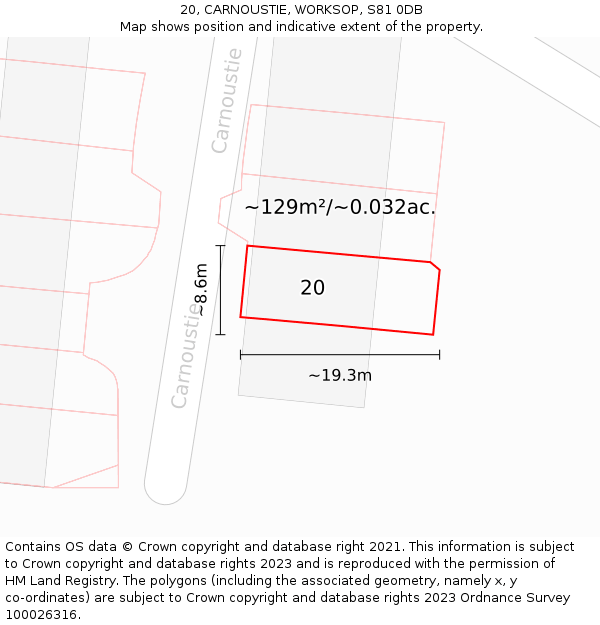20, CARNOUSTIE, WORKSOP, S81 0DB: Plot and title map