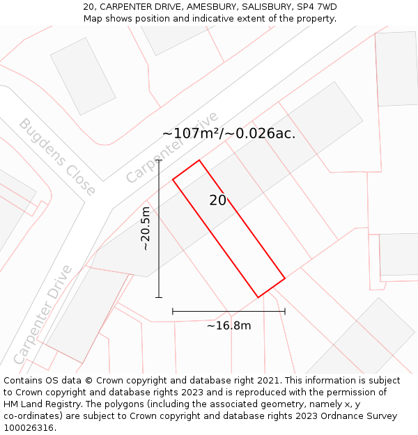 20, CARPENTER DRIVE, AMESBURY, SALISBURY, SP4 7WD: Plot and title map