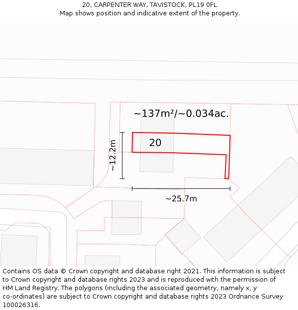 20, CARPENTER WAY, TAVISTOCK, PL19 0FL: Plot and title map