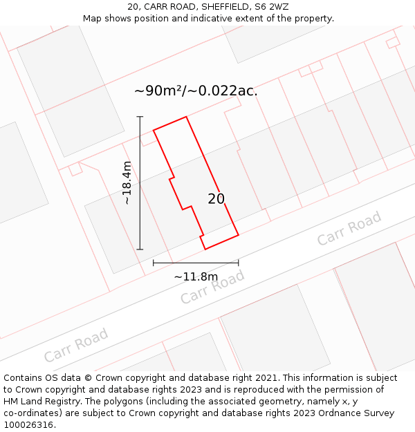 20, CARR ROAD, SHEFFIELD, S6 2WZ: Plot and title map
