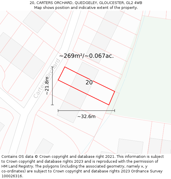 20, CARTERS ORCHARD, QUEDGELEY, GLOUCESTER, GL2 4WB: Plot and title map