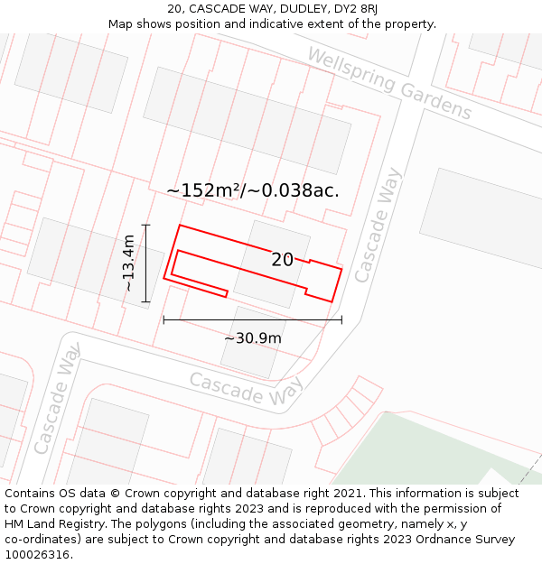 20, CASCADE WAY, DUDLEY, DY2 8RJ: Plot and title map