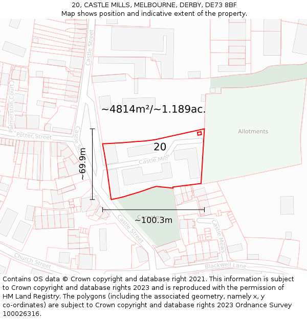 20, CASTLE MILLS, MELBOURNE, DERBY, DE73 8BF: Plot and title map