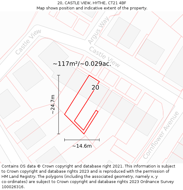 20, CASTLE VIEW, HYTHE, CT21 4BF: Plot and title map