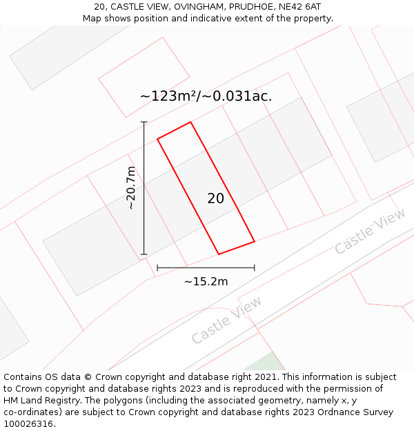 20, CASTLE VIEW, OVINGHAM, PRUDHOE, NE42 6AT: Plot and title map