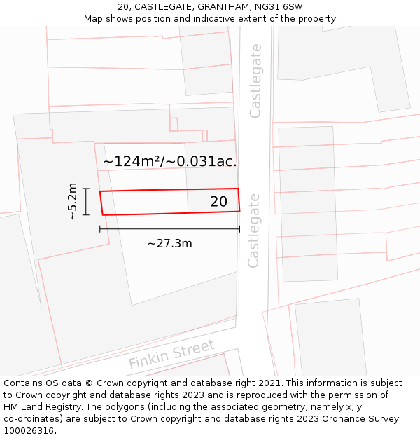 20, CASTLEGATE, GRANTHAM, NG31 6SW: Plot and title map