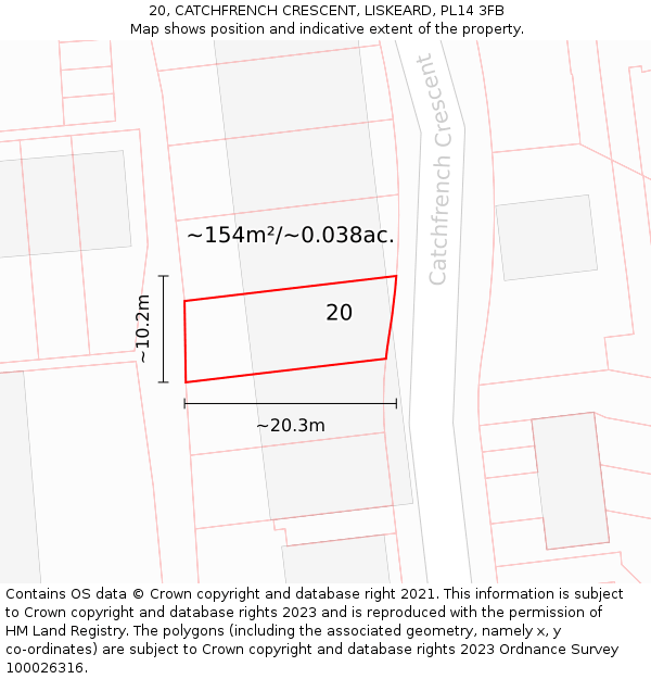 20, CATCHFRENCH CRESCENT, LISKEARD, PL14 3FB: Plot and title map