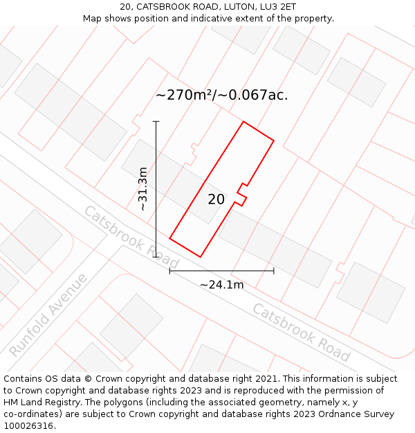 20, CATSBROOK ROAD, LUTON, LU3 2ET: Plot and title map