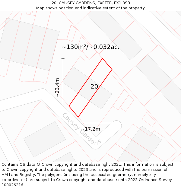 20, CAUSEY GARDENS, EXETER, EX1 3SR: Plot and title map