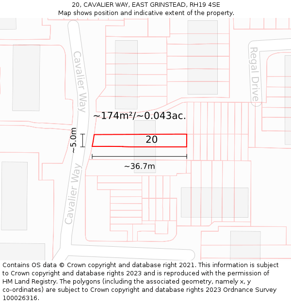 20, CAVALIER WAY, EAST GRINSTEAD, RH19 4SE: Plot and title map