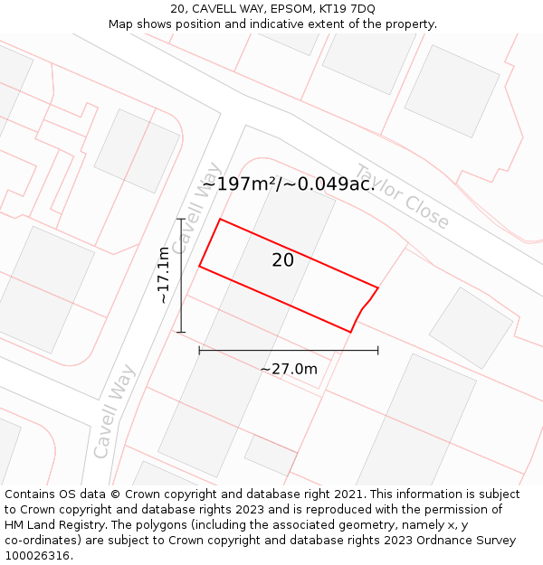 20, CAVELL WAY, EPSOM, KT19 7DQ: Plot and title map