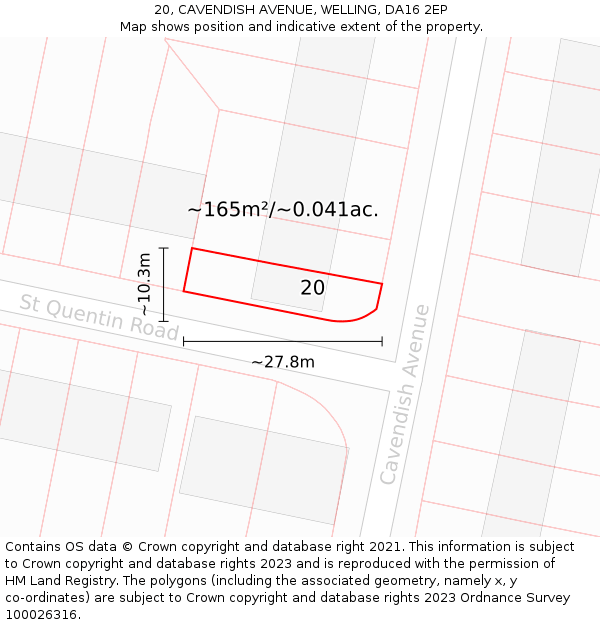 20, CAVENDISH AVENUE, WELLING, DA16 2EP: Plot and title map