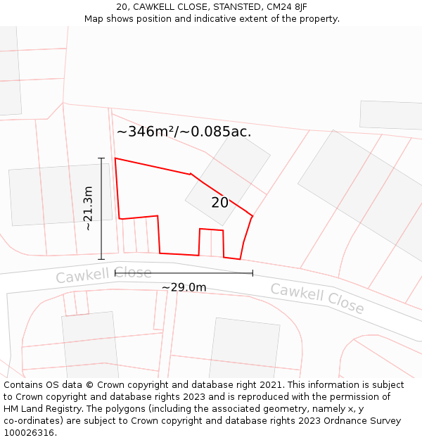 20, CAWKELL CLOSE, STANSTED, CM24 8JF: Plot and title map
