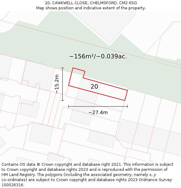 20, CAWKWELL CLOSE, CHELMSFORD, CM2 6SG: Plot and title map