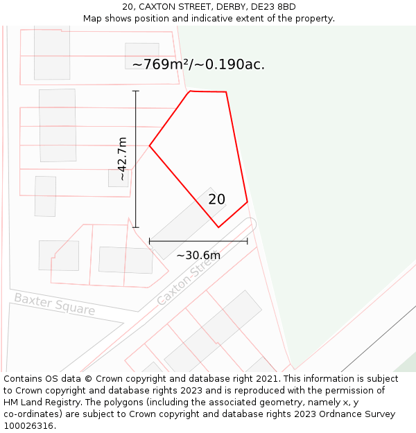 20, CAXTON STREET, DERBY, DE23 8BD: Plot and title map