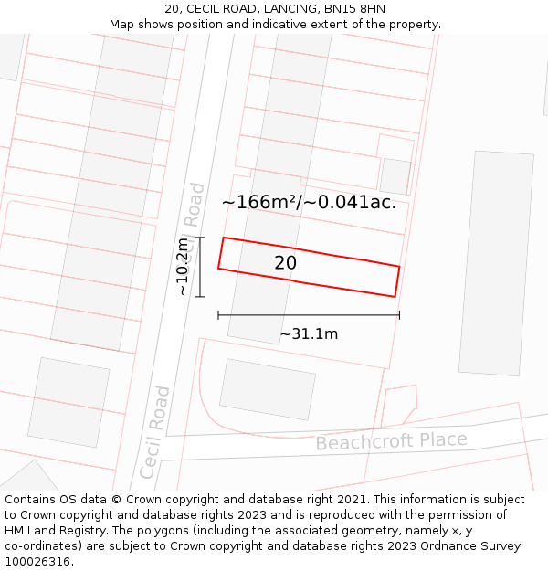 20, CECIL ROAD, LANCING, BN15 8HN: Plot and title map