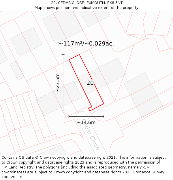 20, CEDAR CLOSE, EXMOUTH, EX8 5NT: Plot and title map