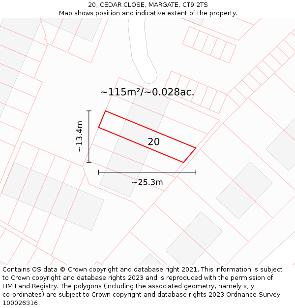 20, CEDAR CLOSE, MARGATE, CT9 2TS: Plot and title map