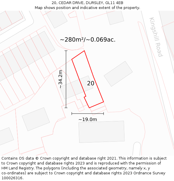20, CEDAR DRIVE, DURSLEY, GL11 4EB: Plot and title map