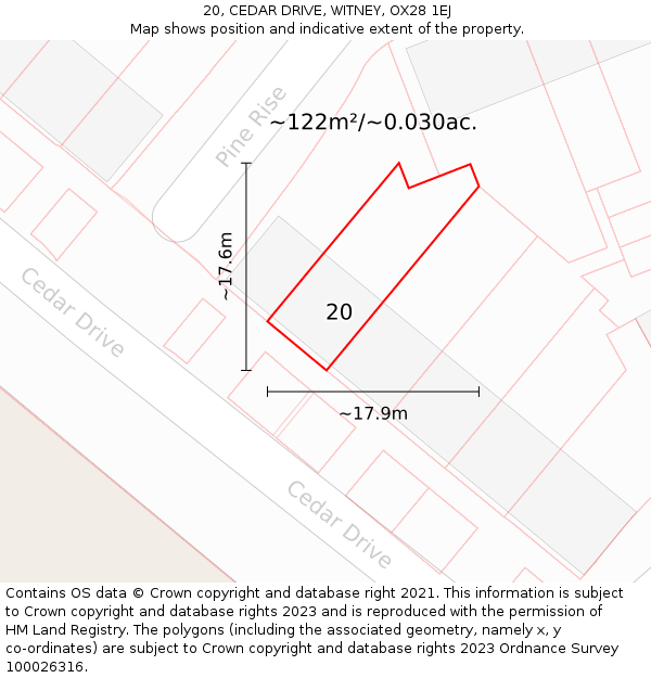 20, CEDAR DRIVE, WITNEY, OX28 1EJ: Plot and title map