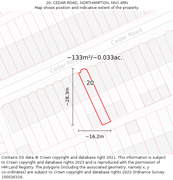 20, CEDAR ROAD, NORTHAMPTON, NN1 4RN: Plot and title map