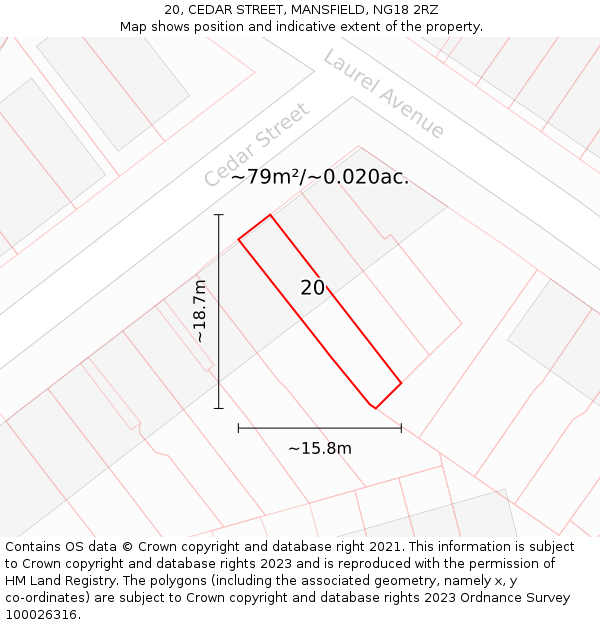 20, CEDAR STREET, MANSFIELD, NG18 2RZ: Plot and title map
