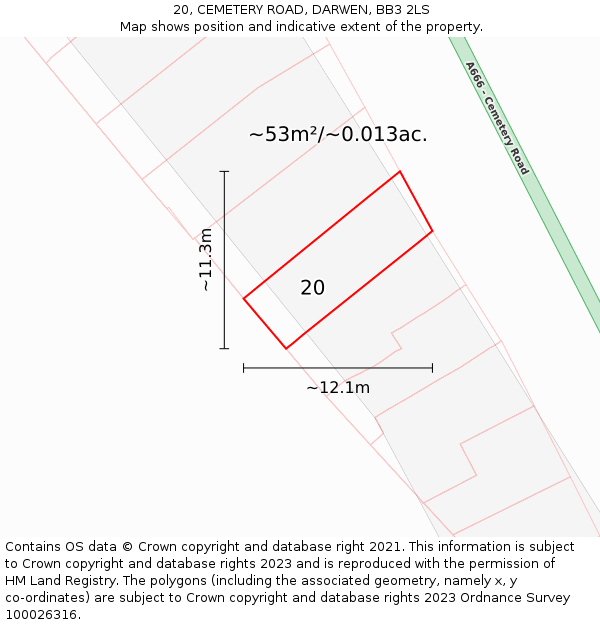20, CEMETERY ROAD, DARWEN, BB3 2LS: Plot and title map