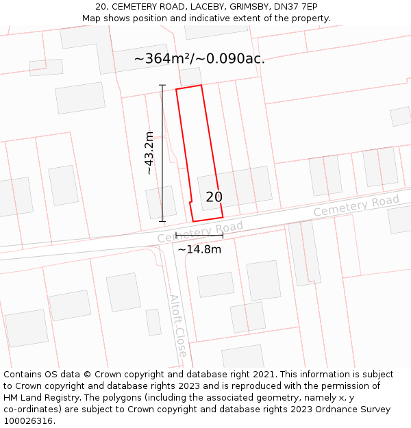 20, CEMETERY ROAD, LACEBY, GRIMSBY, DN37 7EP: Plot and title map