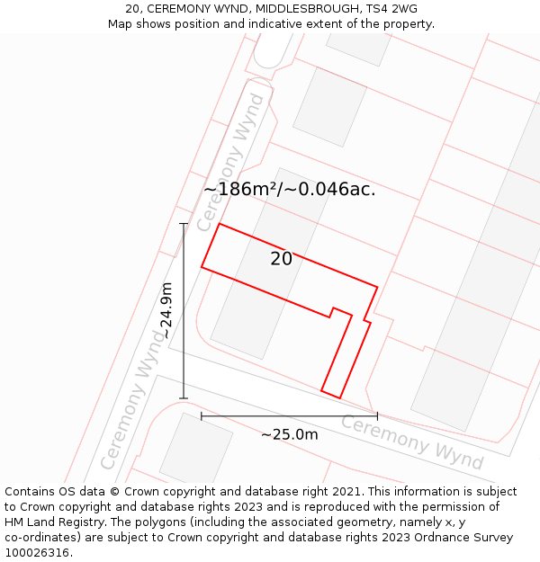 20, CEREMONY WYND, MIDDLESBROUGH, TS4 2WG: Plot and title map
