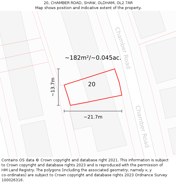20, CHAMBER ROAD, SHAW, OLDHAM, OL2 7AR: Plot and title map
